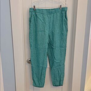 Eileen Fisher Teal Green Linen Pull On Pants Size Large